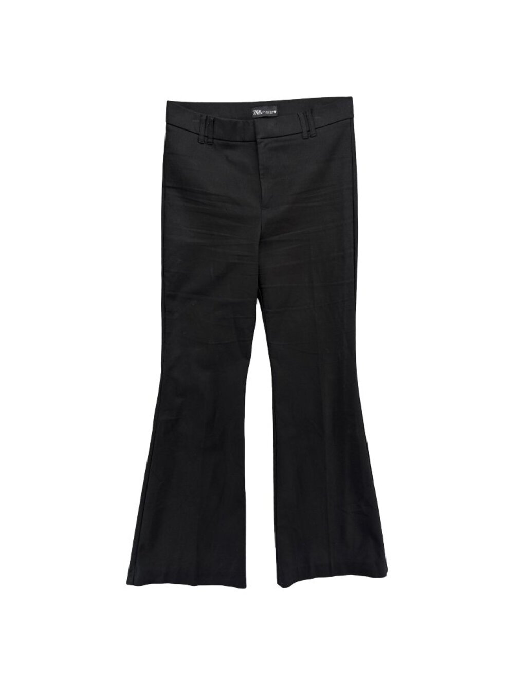 Zara Flare Leg Pants Womens Solid Black Flat Front Trousers 33" Size L